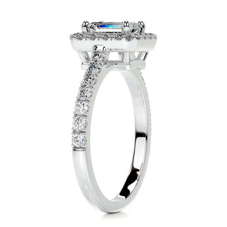 1.0 CT Emerald Cut Halo Pave Diamond Moissanite Engagement Ring