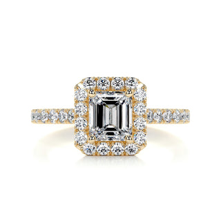 1.0 CT Emerald Cut Halo Pave Diamond Moissanite Engagement Ring