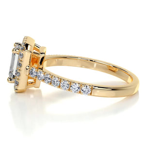 1.0 CT Emerald Cut Halo Pave Diamond Moissanite Engagement Ring