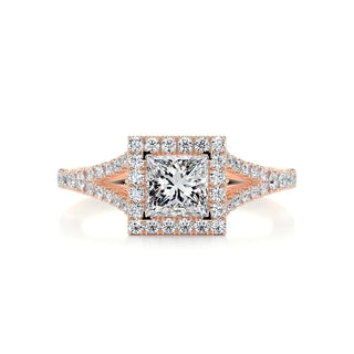 1.0ct Princess Cut Split Shank Halo Moissanite Diamond Engagement Ring