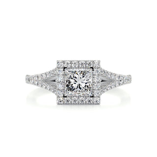 1.0ct Princess Cut Split Shank Halo Moissanite Diamond Engagement Ring