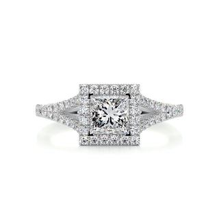 1.0 CT Princess Cut Halo Split Shank Moissanite Engagement Ring