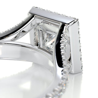1.0ct Princess Cut Split Shank Halo Moissanite Diamond Engagement Ring