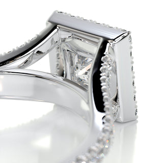 1.0 CT Princess Cut Halo Split Shank Moissanite Engagement Ring
