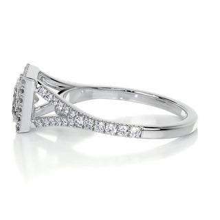 1.0 CT Princess Cut Halo Split Shank Moissanite Engagement Ring