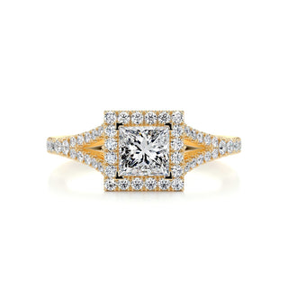 1.0ct Princess Cut Split Shank Halo Moissanite Diamond Engagement Ring
