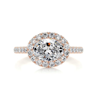 1.0ct East West Oval Cut Halo Pave Diamond Moissanite Engagement Ring