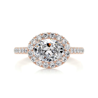 1.0 CT East West Oval Cut Halo Pave Diamond Moissanite Engagement Ring