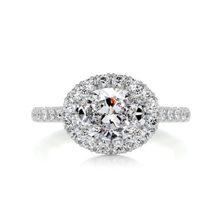 1.0 CT East West Oval Cut Halo Pave Diamond Moissanite Engagement Ring