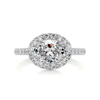 1.0ct East West Oval Cut Halo Pave Diamond Moissanite Engagement Ring