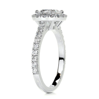 1.0ct East West Oval Cut Halo Pave Diamond Moissanite Engagement Ring