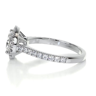 1.0ct East West Oval Cut Halo Pave Diamond Moissanite Engagement Ring