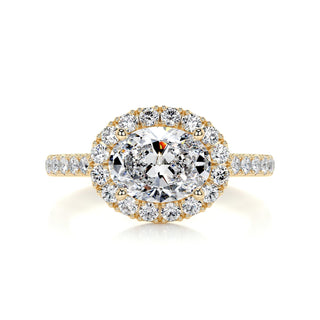 1.0ct East West Oval Cut Halo Pave Diamond Moissanite Engagement Ring