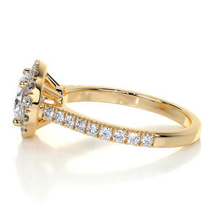 1.0ct East West Oval Cut Halo Pave Diamond Moissanite Engagement Ring
