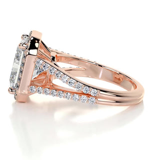 3.0ct Radiant Cut Halo Split Shank Moissanite Diamond Engagement Ring