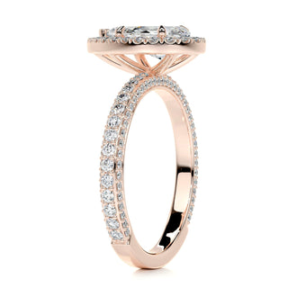 2.0ct Pear Cut Halo 3 Side Pave Diamond Moissanite Engagement Ring