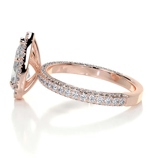 2.0ct Pear Cut Halo 3 Side Pave Diamond Moissanite Engagement Ring