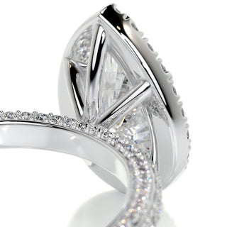 2.0ct Pear Cut Halo 3 Side Pave Diamond Moissanite Engagement Ring