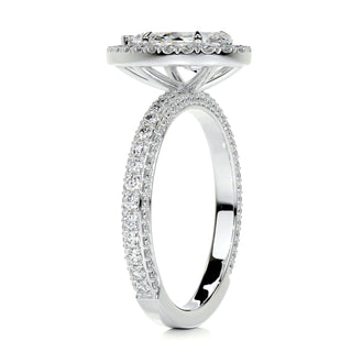 2.0ct Pear Cut Halo 3 Side Pave Diamond Moissanite Engagement Ring