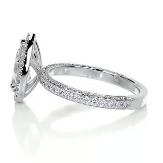 2.0ct Pear Cut Halo 3 Side Pave Diamond Moissanite Engagement Ring
