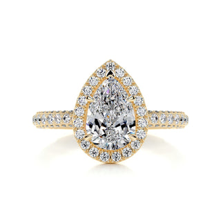 2.0ct Pear Cut Halo 3 Side Pave Diamond Moissanite Engagement Ring