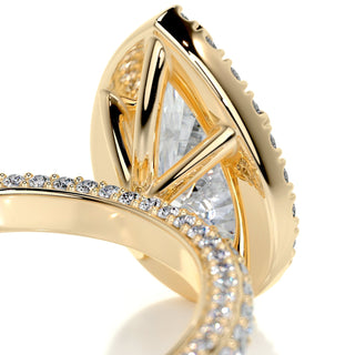 2.0ct Pear Cut Halo 3 Side Pave Diamond Moissanite Engagement Ring