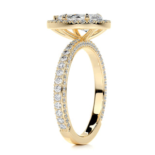 2.0ct Pear Cut Halo 3 Side Pave Diamond Moissanite Engagement Ring