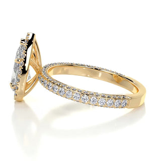 2.0ct Pear Cut Halo 3 Side Pave Diamond Moissanite Engagement Ring