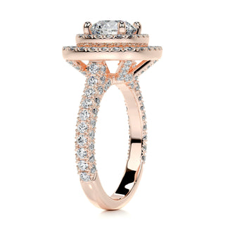1.0 CT Round Cut Double Halo Pave Diamond Moissanite Engagement Ring