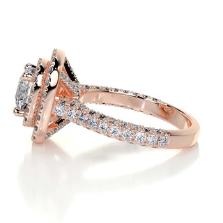 1.0 CT Round Cut Double Halo Pave Diamond Moissanite Engagement Ring