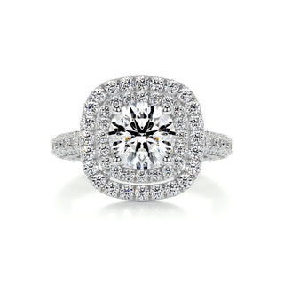 1.0ct Round Cut Double Halo 3 Side Pave Moissanite Diamond Engagement Ring