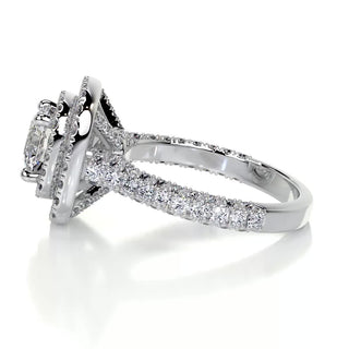 1.0 CT Round Cut Double Halo Pave Diamond Moissanite Engagement Ring