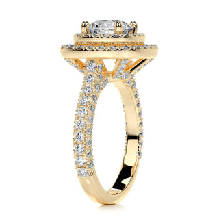 1.0 CT Round Cut Double Halo Pave Diamond Moissanite Engagement Ring