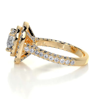 1.0 CT Round Cut Double Halo Pave Diamond Moissanite Engagement Ring