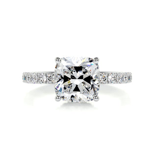 Sparkling 2.0ct cushion hidden halo moissanite ring three quarter angled view image 2