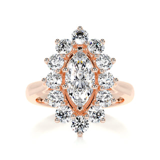 1.0ct Marquise Cut Halo Moissanite Diamond Engagement Ring