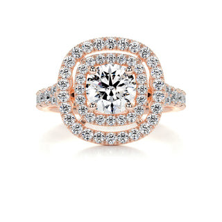 1.0 CT Round Cut Double Halo Pave Moissanite Engagement Ring