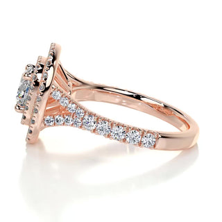 1.0 CT Round Cut Double Halo Pave Moissanite Engagement Ring