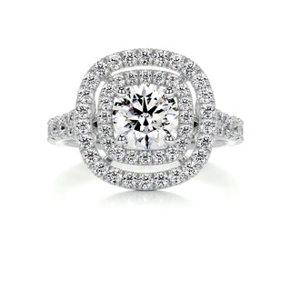 1.0 CT Round Cut Double Halo Pave Moissanite Engagement Ring