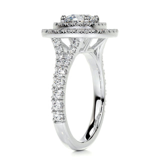 1.0 CT Round Cut Double Halo Pave Moissanite Engagement Ring