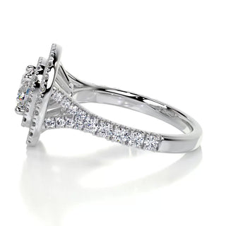 1.0 CT Round Cut Double Halo Pave Moissanite Engagement Ring
