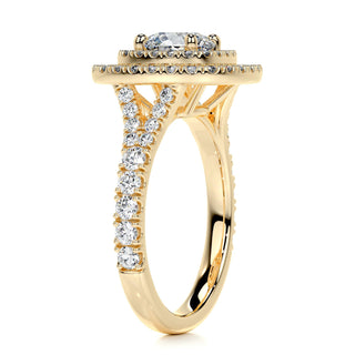 1.0 CT Round Cut Double Halo Pave Moissanite Engagement Ring