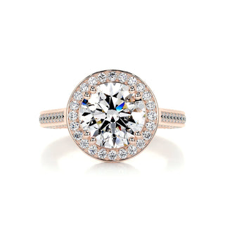 2.0ct Round Cut Halo 3 Side Pave Moissanite Diamond Engagement Ring