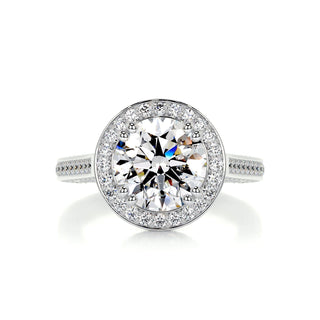 2.0ct Round Cut Halo 3 Side Pave Moissanite Diamond Engagement Ring