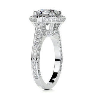 2.0ct Round Cut Halo 3 Side Pave Moissanite Diamond Engagement Ring