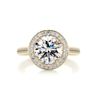 2.0ct Round Cut Halo 3 Side Pave Moissanite Diamond Engagement Ring