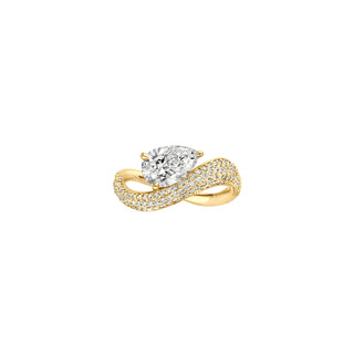 1.20ct Pear Diamond Sweeping Wave Pave Band Unique Engagement Ring