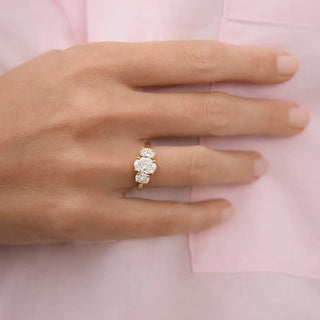 1.0ct Three Stone Oval Moissanite Diamond Engagement Ring With Matching Unique Band
