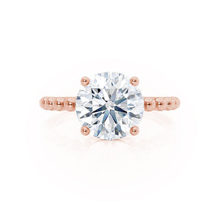 Shimmering 1.20ct round solitaire moissanite ring angled view showing its sparkle