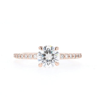 1.05CT Round Moissanite Diamond Pave Engagement Ring